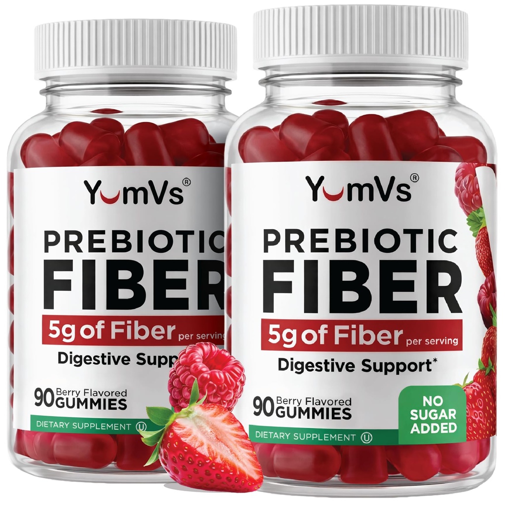 Yum-Vs - 성인 & 아이를 위한 Prebiotic 섬유 Gummies - 5g Digestive Aid Gummy 섬유 보충교재 - 여자 & 남자를 위한 Keto 친절한 Prebiotic 매일 섬유 보충교재 - 설탕 없음 규정식 섬유 (90 조사)