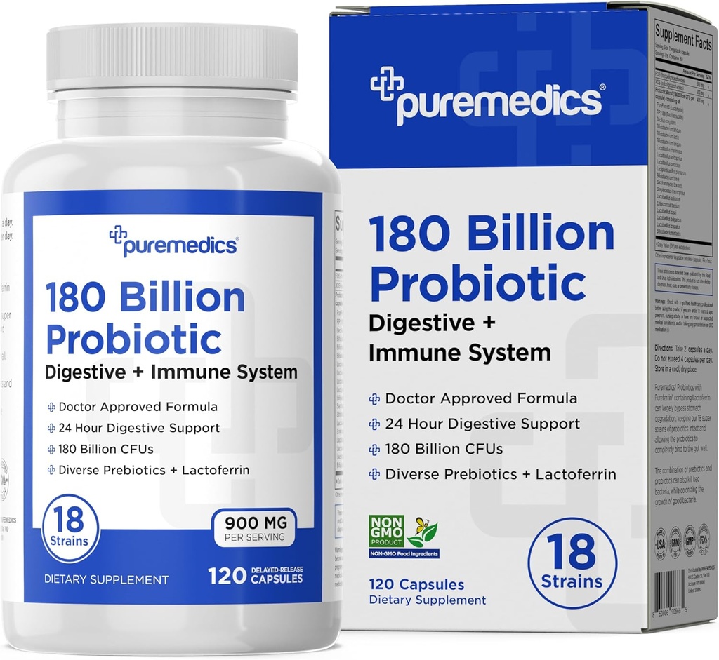 선택 포뮬러 Probiotics 180 억 CFU - 18 Strains + Lactoferrin + Prebiotics - Immune, 소화 및 Gut 건강 - 변비, Diarrhea, 가스 및 Bloating - 여성 및 남성 - 120ct
