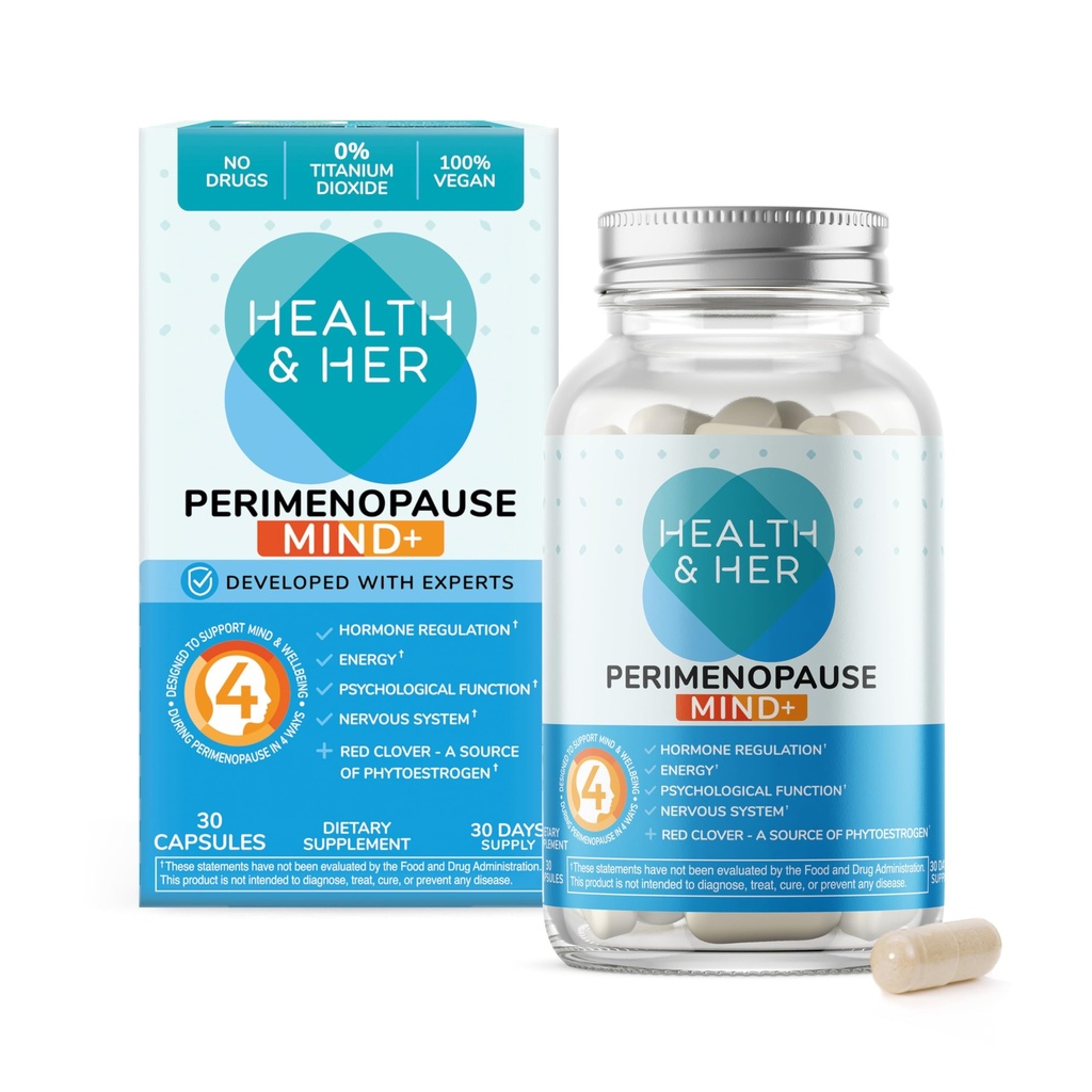 건강 & 그녀의 Perimenopause Mind+ Cognitive 기능 지원, Menopause의 이른 단계, 정신 에너지, 비타민을 가진 여자를 위한 보충교재, 글루텐 자유로운, 비 GMO, Vegan (30 ct - 1 달)