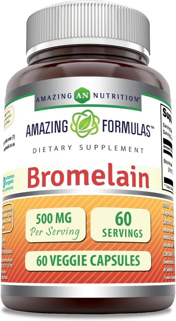 Amazing Formulas Bromelain 500mg 2400 GDU, 60 Veggie 캡슐 | Non-GMO | 글루텐 프리 | 미국에서 제작 | 채식주의 이상