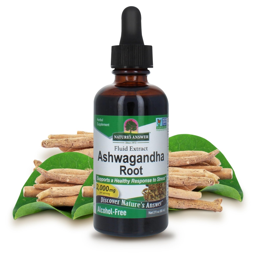 자연의 답변 Ashwagandha 뿌리 | 초본 보충 건강 면역 기능 유지 | 스트레스에 대한 신체 지원 | Gluten-Free, Alcohol-Free & Vegan 2oz