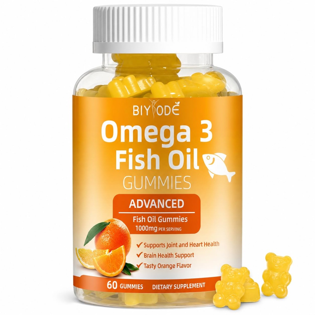 Omega-3 물고기 기름 보충교재: 순수한 1000mg Omega-3 Gummies 지원 심장 합동 눈 뇌 면역성 건강 60 Gummies 30 일 공급