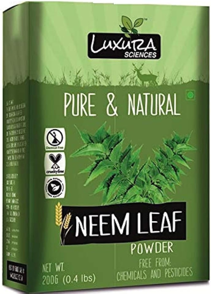Luxura Sciences Organic Neem Leaf Powder | 모발, 피부 및 구강 건강 | 구강 위생 및 면역 체계 지원 | Dandruff, Clear Cllogging Pores & Purifies Body | 7.05 Oz/200g