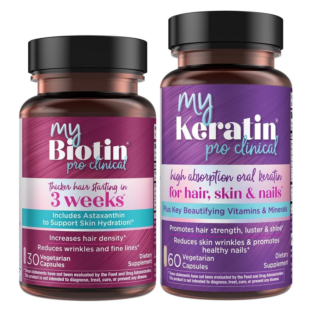 순수성 제품 뭉치 - MyBiotin ProClinical + MyKeratin 진보된 머리 치료 MyBiotin ProClinical (Biotin, MB40X 모체, Astaxanthin) - MyKeratin (다음 세대 Keratin 머리, 피부 & 못)
