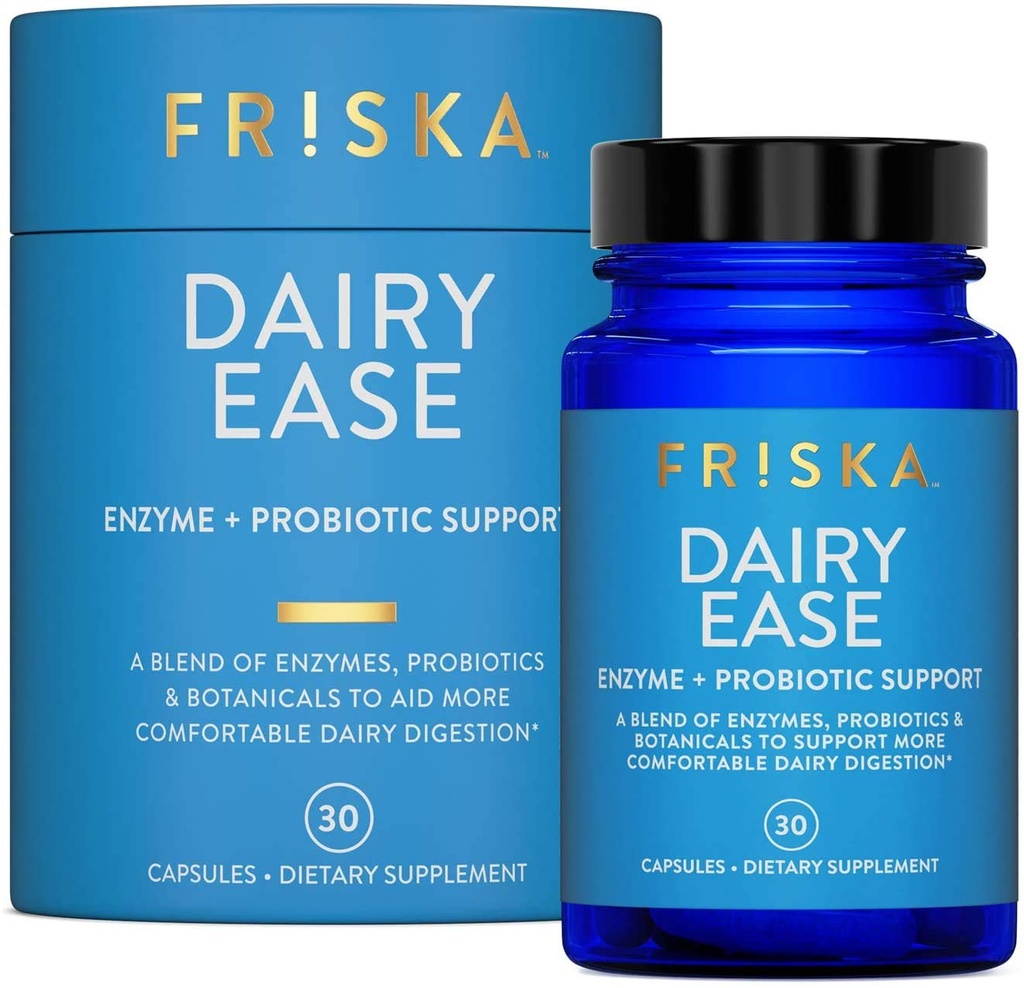 FRISKA Dairy Ease | 소화 효소 및 Probiotics 보충 | 더 나은 소화를 촉진 | 천연 락토스 Intolerance Relief & Support | 30 캡슐