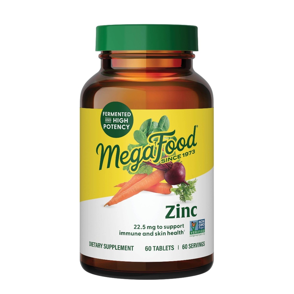 MegaFood 아연 보충 교재 - 22.5 mg의 높은 Potency Fermented 아연을 가진 Vegan 면역 지원 보충교재 - 진짜 음식으로 만드는 - 글루텐 자유로운, 고약 - 60의 정제, 60의 서빙
