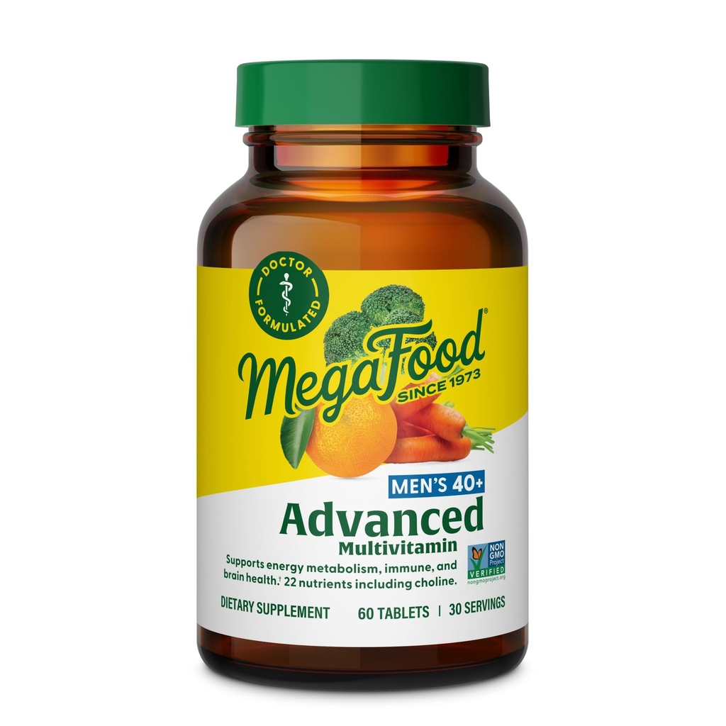 MegaFood 남자의 40 + 남자를위한 고급 멀티 비타민 - Dr-Formulated - Choline, 비타민 B, 비타민 C, 비타민 D, 아연 및 실제 식품 - 두뇌 건강, 면역 지원 - 채식 - 60 탭 (30 인분)