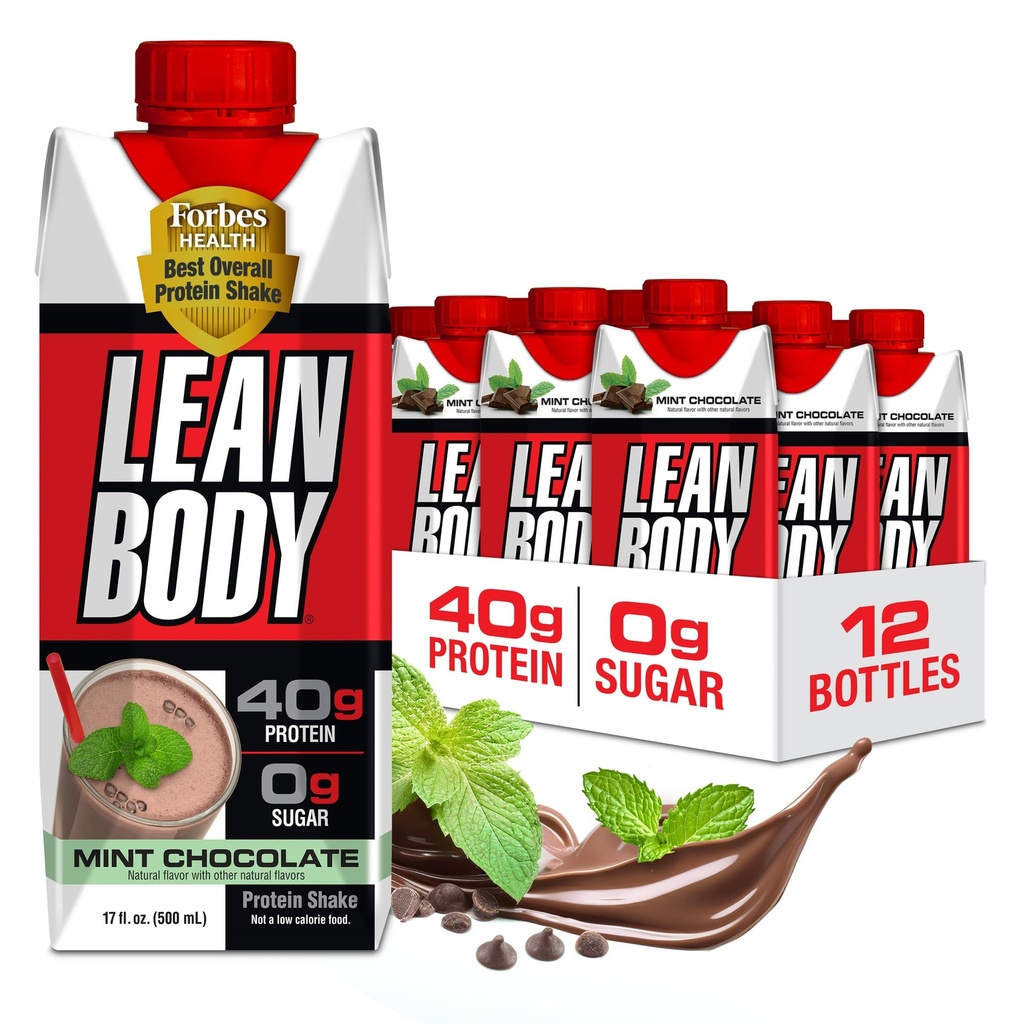 Labrada Lean Body Ready-to-Drink Mint Chocolate Protein Shake, 40g Protein, Whey Blend, 0 Sugar, Gluten Free, 22 Vitamins & Minerals, (12의 재활용 판지 및 뚜껑 - 팩) LABRADA