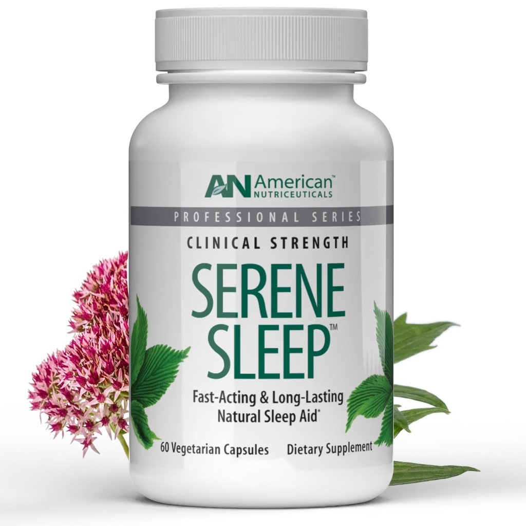 American Nutriceuticals - Serene Sleep Aid - Melatonin & Magnesium - 성인을위한 모든 자연 수면 보조 - 장기간 - 60 캡슐 -30 일 공급