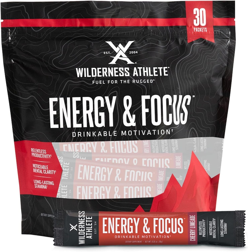 Wilderness Athlete - Energy & Focus | 여성용 에너지 부스터 & 남성용 에너지 음료 믹스 천연 카페인 - 저탄소, 제 설탕 에너지 음료 분말 - 30 서빙 에너지 음료 팩 (Cherry)