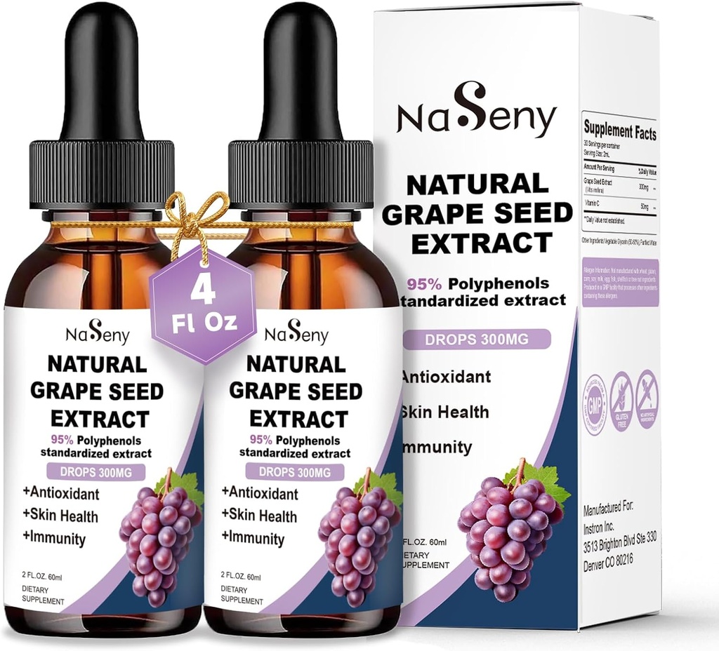 포도씨 추출물 액체 하락은 95% Polyphenols-300 mg 포도씨 최대 힘에 표준화된 탄미익, 높은 흡수 액체 Vitis Vinifera 추출물 하락 - 비 GMO (2 병)를