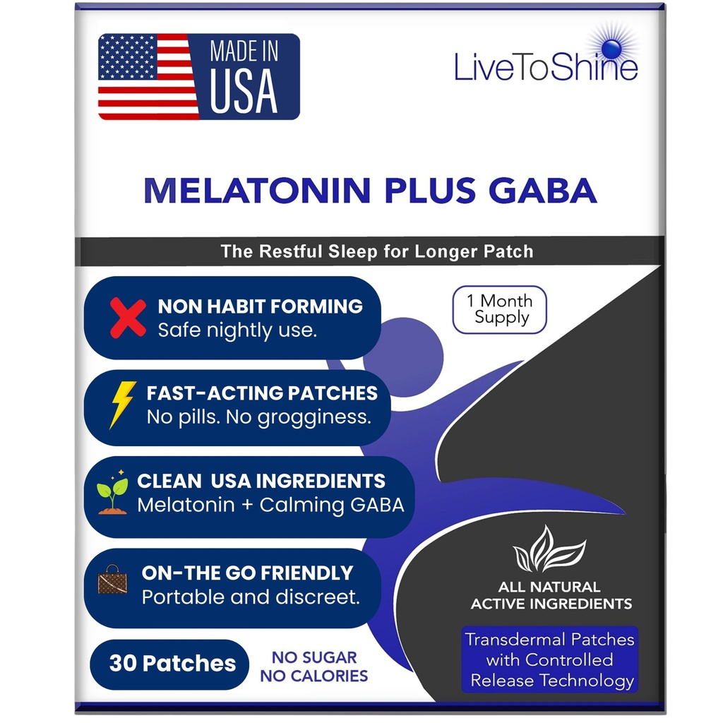 수면을위한 Shine Melatonin 패치 라이브 - Plus GABA to Calm Busy Brains Fast - 남성과 여성을위한 완벽한 콤보 - 느린 릴리스 - 30 패치 - 미국 제작