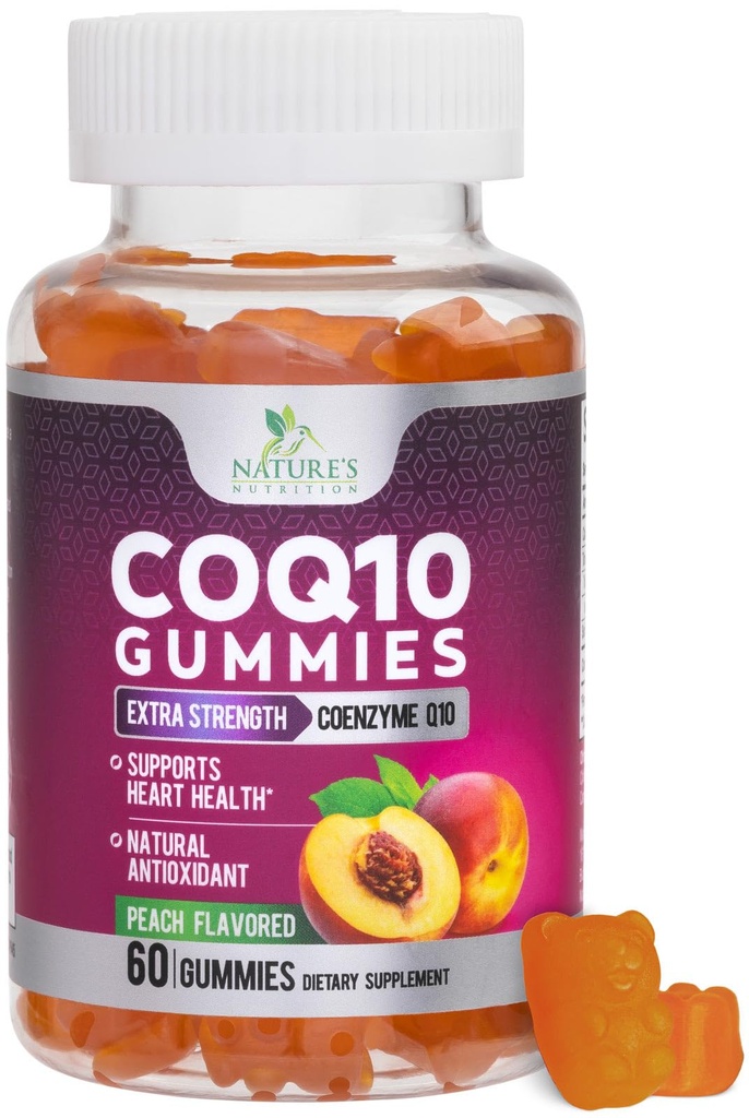 CoQ10 Gummies 100mg - 3X 힘, 높은 흡수, 심장 건강 지원 & 에너지 생산을 위한 산화 보충교재, 매우 Coenzyme Q10 비타민, Coq 10 보충교재, 비 GMO - 60 CoQ10 Gummies