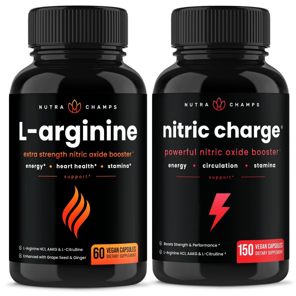NutraChamps L-Arginine 캡슐 및 Nitric 충전 캡슐 2 팩 번들