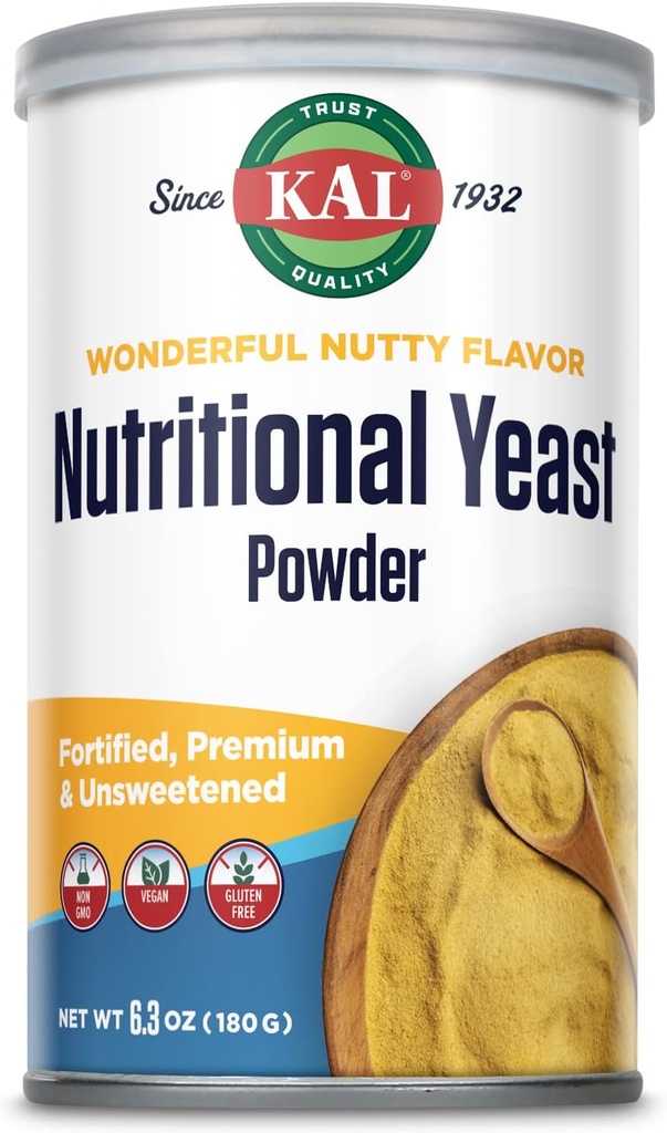 KAL 영양 효모 분말, B6, B12, Folic 산 및 기타 B 비타민, 프리미엄 및 영양, 훌륭한 영양 맛, 채식, 글루텐 무료, 비 GMO, 60 일 보증, 20 인분, 6.3oz
