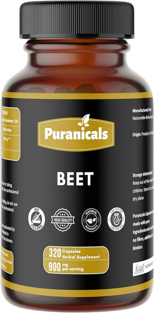 베레 프리미엄 320 캡슐 니트로 산화물 부스터 | 초본 보충 | 900 mg Per 서빙 | 100 % 순수 베타 Vulgaris로 만든
