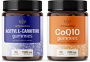 HERBAMA L 카르니틴과 CoQ10 키트 - 1500 mg 아세틸 L 카르니틴 및 200 mg 코니틴 Q10 Gummies의 번들 - Vegan, 비 GMO, 젤라틴 - 무료 2 팩