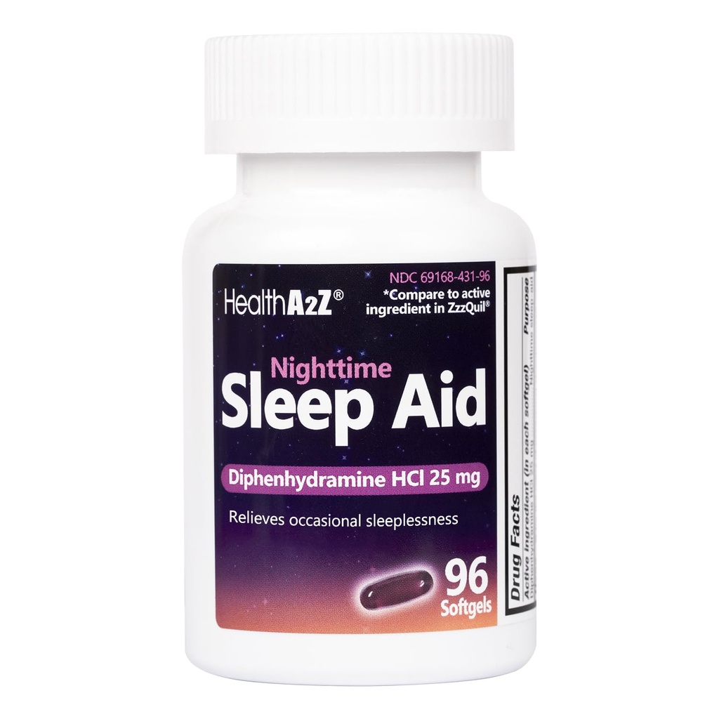 HealthA2Z 수면 보조, Diphenhydramine HCl 25mg Softgels, Deeper, Restful Sleeping, Non Habit-Forming (96 Softgels) 지원