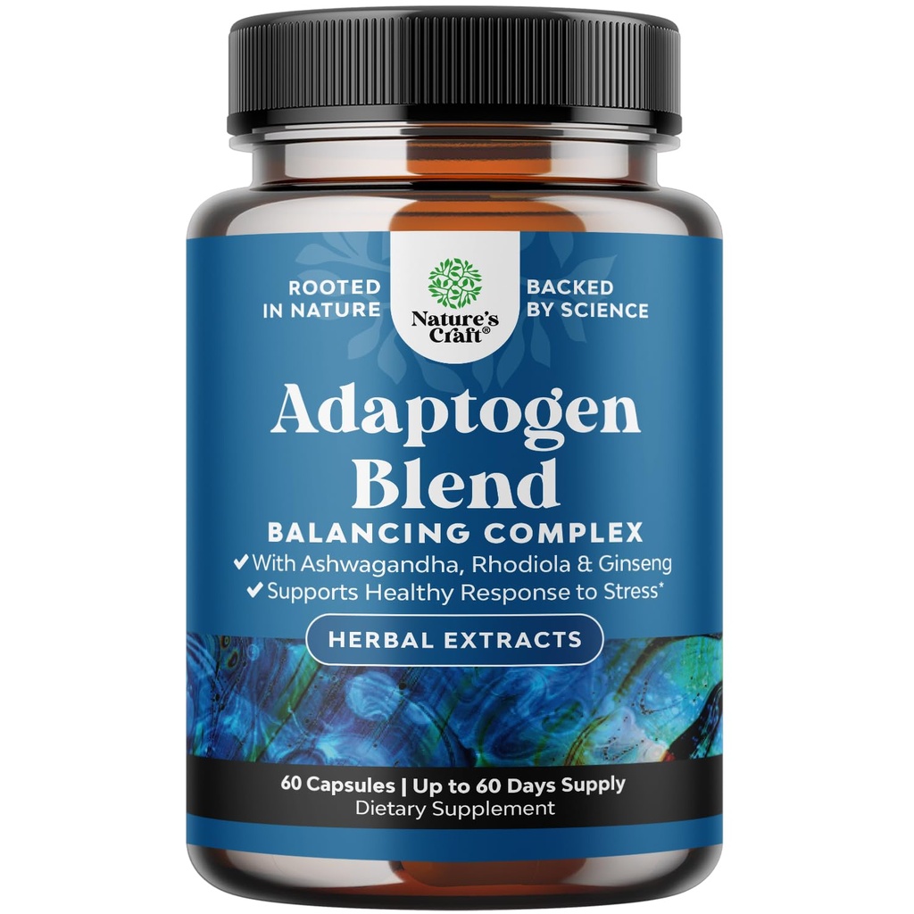 초본 Adaptogen 계류 지원 보충교재 - Ashwagandha Rhodiola Rosea & Maca 뿌리를 가진 긴장 & Cortisol 관리를 위한 Adaptogens 보충교재 - Vegan 비 GMO & 주간 친절한 - 60ct