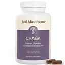 Real Mushrooms Chaga 버섯 캡슐 - 건강 및 에너지 지원을위한 추출물 분말과 유기 차가 추출물 분말 - Vegan, Non-GMO, 300 캡슐 - 유기 버섯 보충