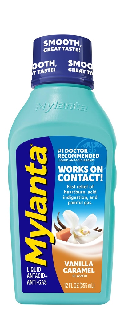 Mylanta Heartburn 및 가스 구호, 액체 Antacid, 바닐라 Caramel 맛, 12 유체 Ounce