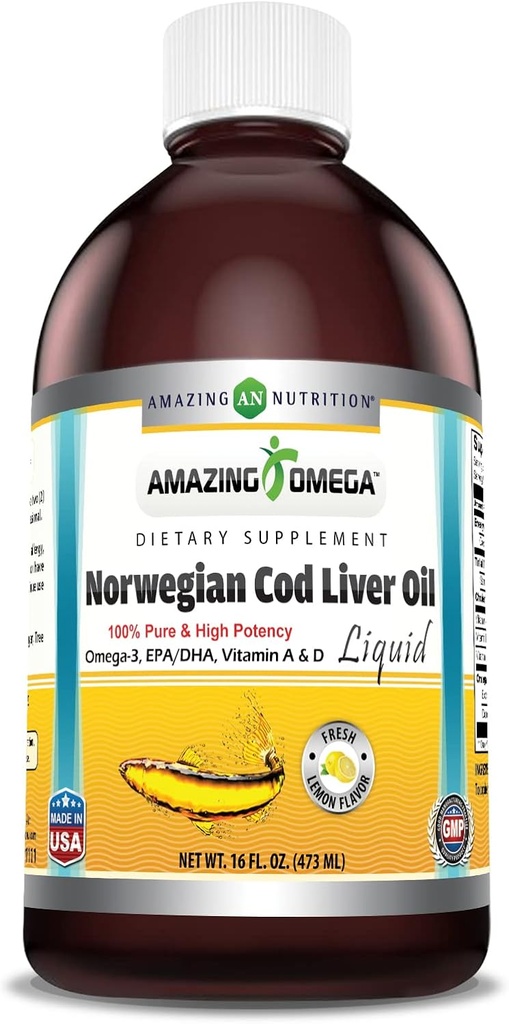 놀랄만한 오메가 노르웨이어 잉어 오일 16 Oz 473 ml 보충 | 레몬 맛 | 노르웨이의 물 주위에 엄격한 품질 표준을 추출 | 비 GMO | 글루텐 무료