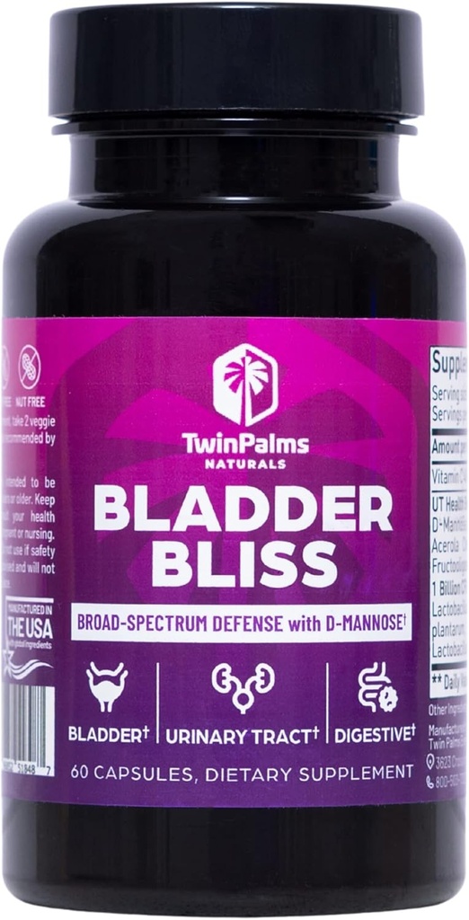 Bladder Bliss : 여성, 비 GMO, 글루텐 - 무료, Vegan 캡슐, 빠른 행동 구호 및 UTI 예방, Bladder 지원, 60 Ct에 대한 고급 크랜베리 보충 및 D-Mannose 공식