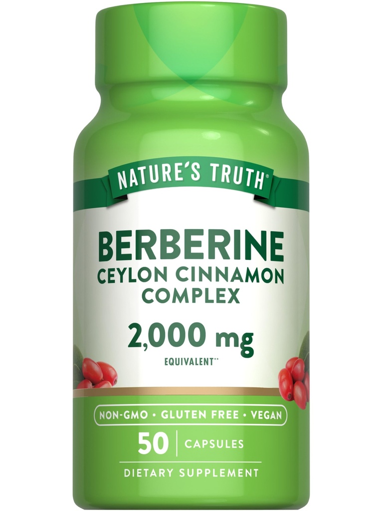 Ceylon Cinnamon Complex를 가진 자연의 진실 Berberine | 2,000mg | 50 Vegan 캡슐 | Vegan, Non-GMO, 글루텐 무료 보충