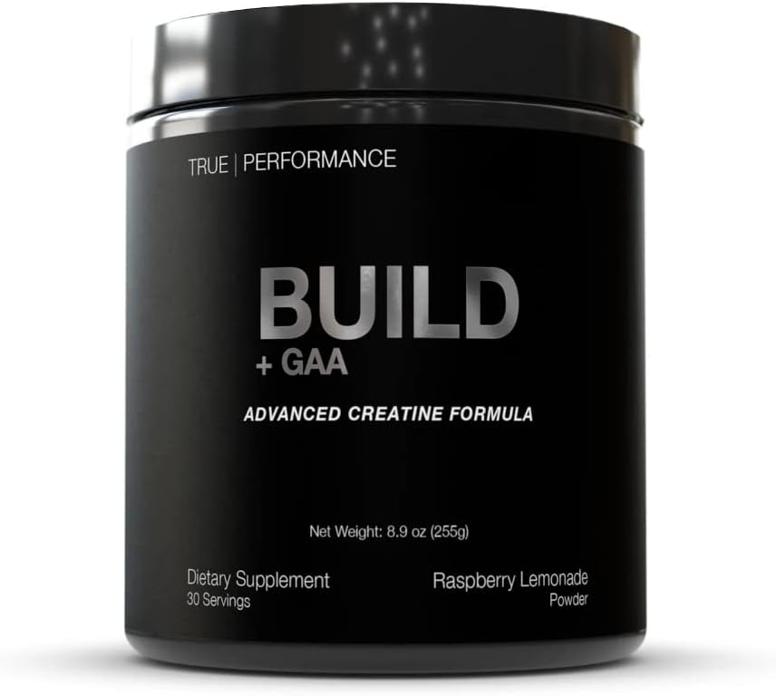 빌드 + GAA, 근육 건물 및 복구, 라즈베리 Lemonade, 특허 Pending GAA + Creatine Monohydrate, 향상된 강도, 성능, 근육 성장 - Creatine, GAA, Betaine - 30 서빙