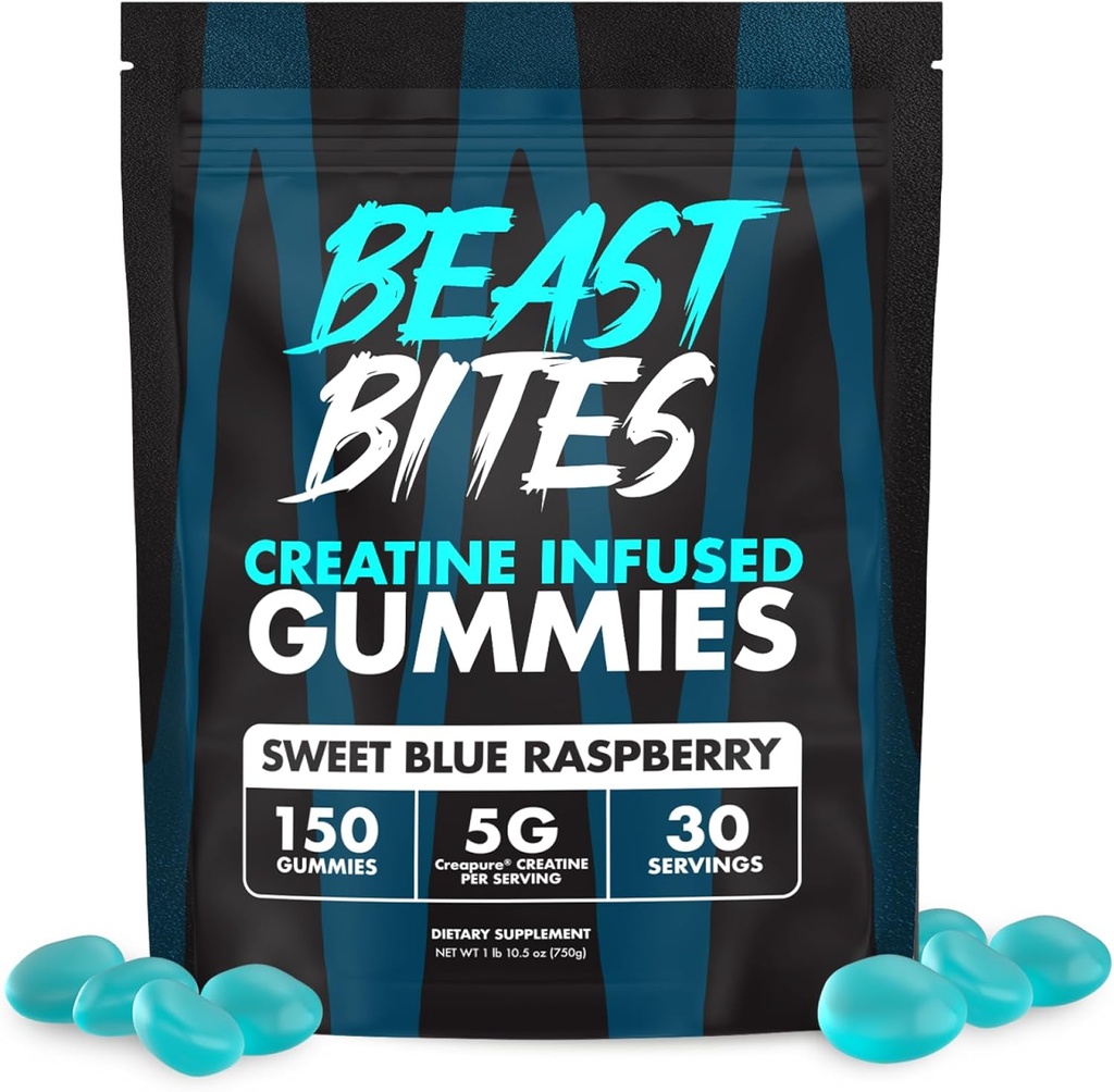 BEAST BITES - Creatine 주입 된 Gummies - 봉사 당 5g Creapure Creatine Monohydrate - 스포츠를 위해 증명되는 NSF - 30의 서빙