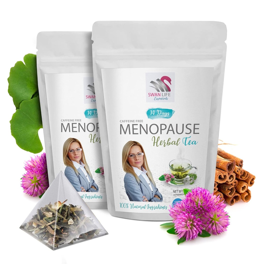 폐경기를위한 허브 티 - 카페인 무료 - Hormonal Balance + 핫 플래시 - 28 일 MENOPAUSE 허브 티 - 블랙 코호쉬, gingko, 레드 클로버, 계피 칩, 녹차, 라초, 메노파스 지원 차