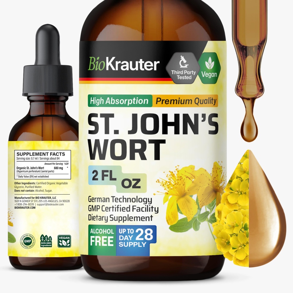 BIO 크루터 St John 's Wort Tincture - Mood 지원을위한 Hypericum Perforatum 액체 추출물 - 높은 흡수 - Vegan Drops 2 Fl.Oz.