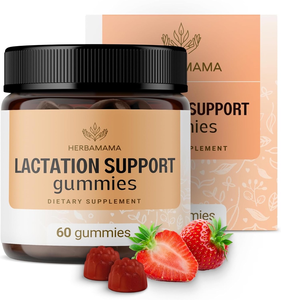 HERBAMA Lactation Support Gummies - 어머니의 Breast Milkflow 지원을위한 초본 혼합 - 여성을위한 비 GMO Breastfeeding 보충 - 60 Pectin 기반 Strawberry-Flavored Chews