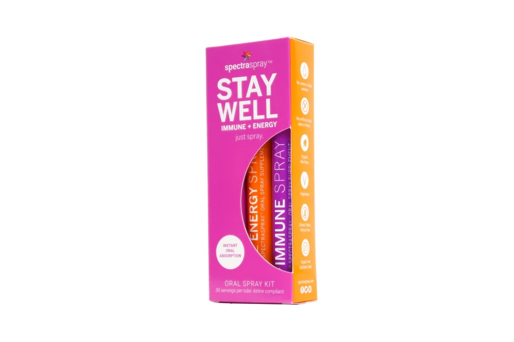 Spectraspray Travel Wellness Stay Well Kit - 면역 지원 및 B12 비타민 구두 살포 급속한 면역 부스트 & 회복 & 에너지, 채식주의자 & 글루텐, 살포 당 30 일 공급을 위한 B12의 활동적인 모양