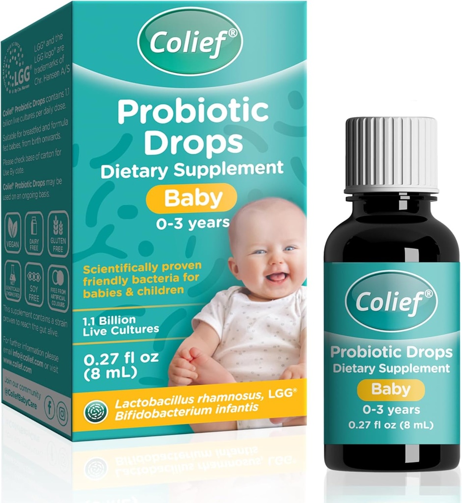 Colief Probiotic Drops Baby | 1.1 억 명의 라이브 문화 | 라토바니시 럼노스 & Bifidobacterium Infantis | 출생부터 적합 | 과학적으로 입증 된 Bacteria | 0.27 Fl Oz