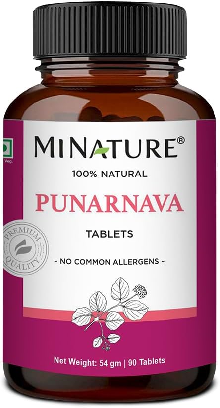 Punarnava Tablets by mi Nature|90 Tablets, 1000 mg|45 Days Supply|약국|Vegan | Boerhaavia diffusa|인도