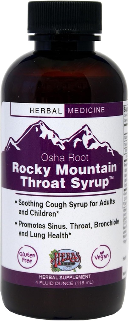 허브 등 록시 마운틴 스로트 시럽 - 지원 스로트 웰빙 - Soothing Lung Health Support - Sinus, Throat, Bronchiole & Lung Health 지원 - 글루텐 프리 & Vegan - 4 fl oz
