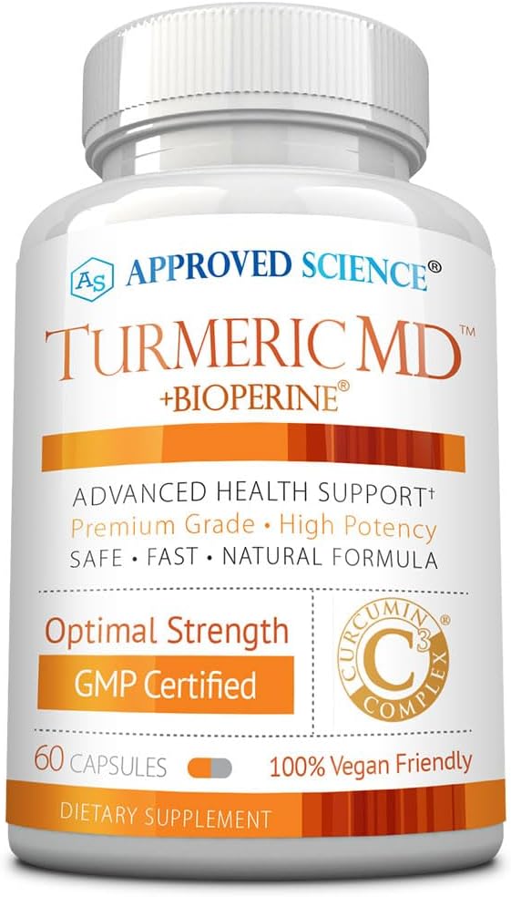 승인 된 과학 심황 MD - BioPerine & 95 % 표준화 심황 Curcuminoids - 60 캡슐 (1 개월 공급)