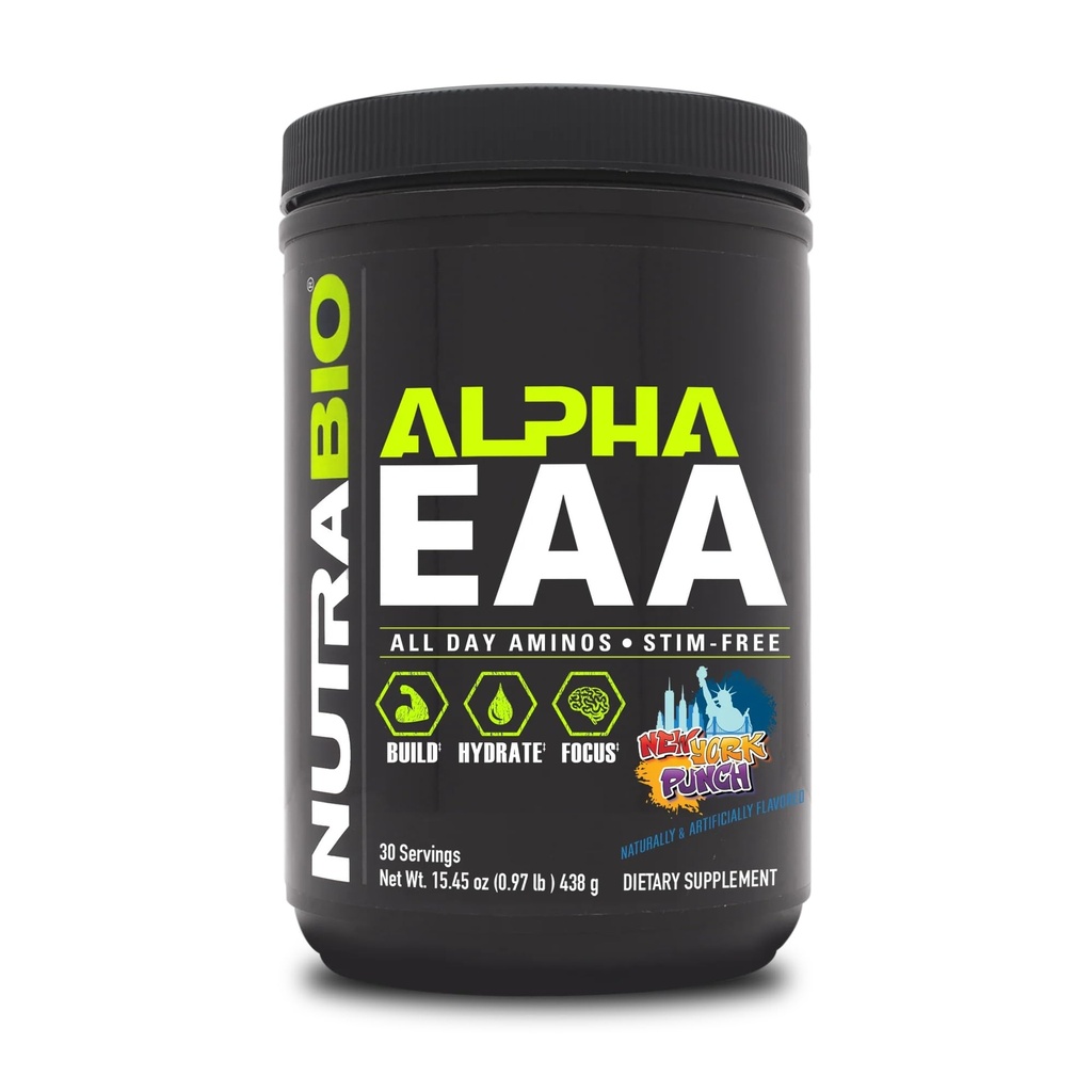 NutraBio 알파 EAA - 근육 성장을 위한 모든 일 아미노산 및 Hydration - Nootropics & Adaptogens를 가진 근본적인 아미노산 - 가득 차있는 스펙트럼 EAA BCAA 분말 - 30 봉사 - 뉴욕 펀치