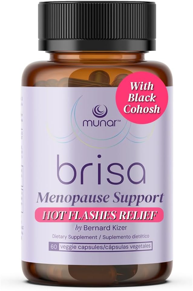 Munar Brisa Menopause 지원 - 우유 이틀, Vitex, Black Cohosh 및 Rhubarb와 여성을위한 호르몬 균형. Hot Flashes, Boosts Energy, Liver Detox – 30 일 공급 (60 캡슐)