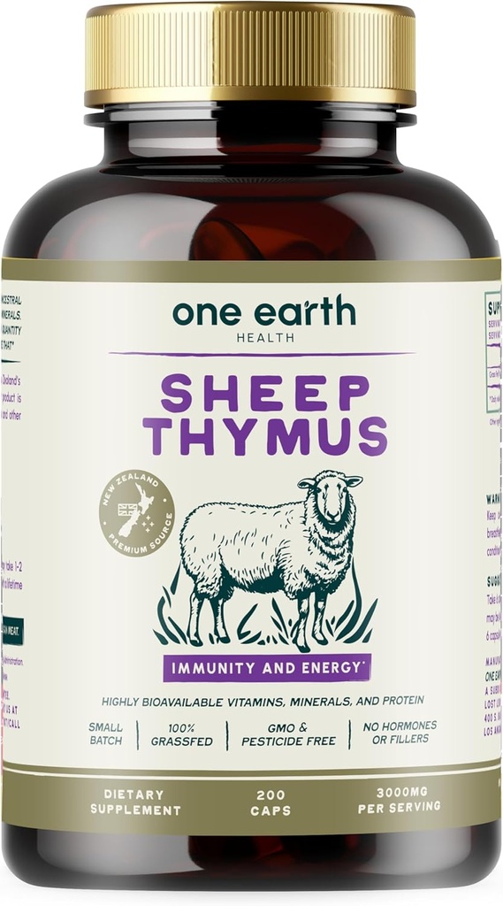하나의 지구 건강 잔디 Fed Thymus - 뉴질랜드는 Thymus를 Sourced. 서빙 당 3,000mg, 200 조사