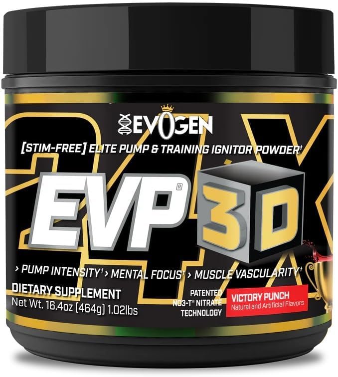 Evogen EVP 3D - 남성 및 여성을위한 무료 사전 운동 분말 | Beta Alanine 및 Creatine와 설탕 무료 비 자극 사전 운동 에너지 및 펌프 | Victory Punch | 40 서빙