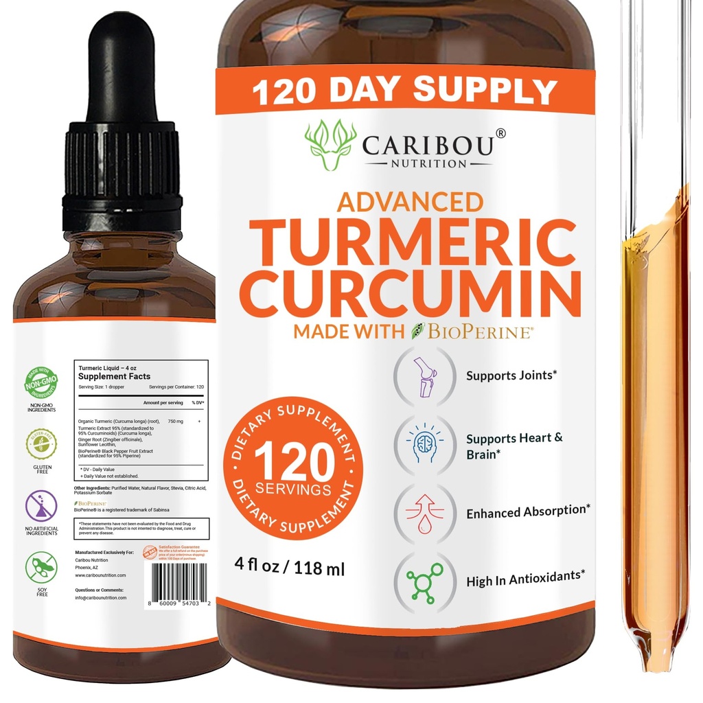 강화된 흡수를 위한 Bioperine를 가진 액체 심황 Curcumin - 합동 지원을 위한 심황 Curcumin 보충교재 - 까만 고추를 가진 심황 추출물 - 2 달 공급 - 4oz