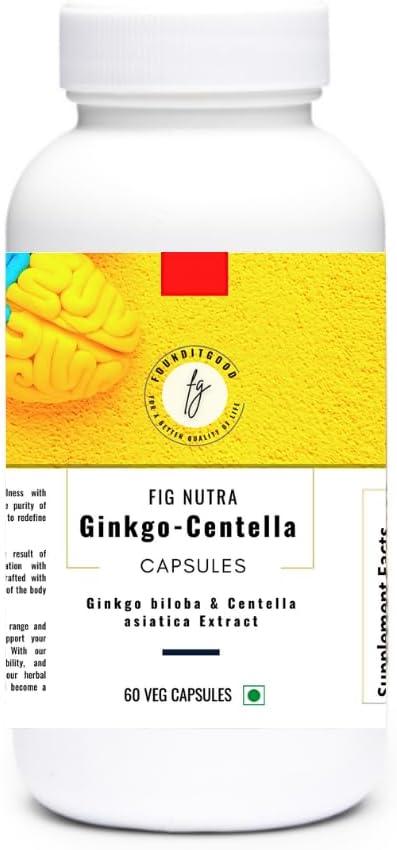 FiG Nutra ‘Ginkgo-Centella’ 캡슐 | 초점과 기억에 대한 뇌 건강 보충 | Ginkgo biloba 잎 추출물과 Centella asiatica 잎 추출물의 강력한 혼합 | 60 Veg 캡슐
