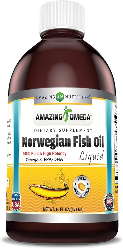 놀라운 오메가 노르웨이어 오일 16 Oz 보충 | 1625mg 오메가 -3s, DHA, 봉사 당 EPA | 신선한 오렌지 맛 | 비 GMO | 글루텐 프리