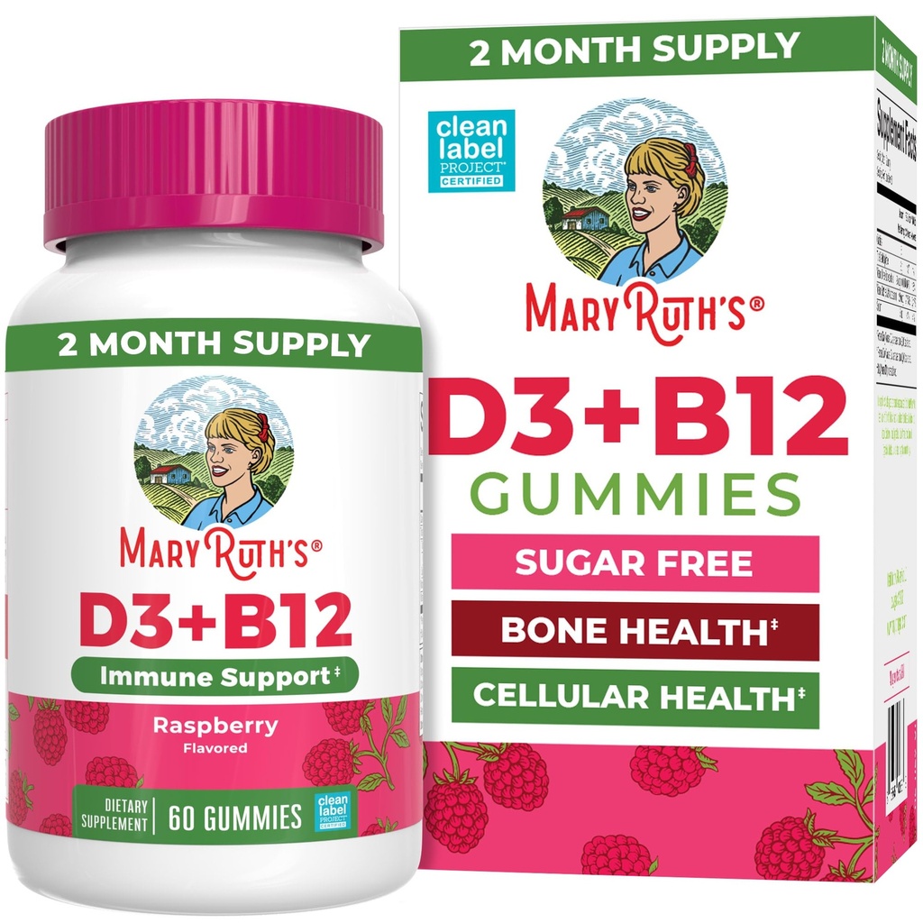 MaryRuth Organics Sugar Free | 2 개월 공급 | 성인용 비타민 D 및 B12 비타민 보조제 | 뼈 건강 | 면역 지원 | Vegan | Non-GMO | 60 서빙