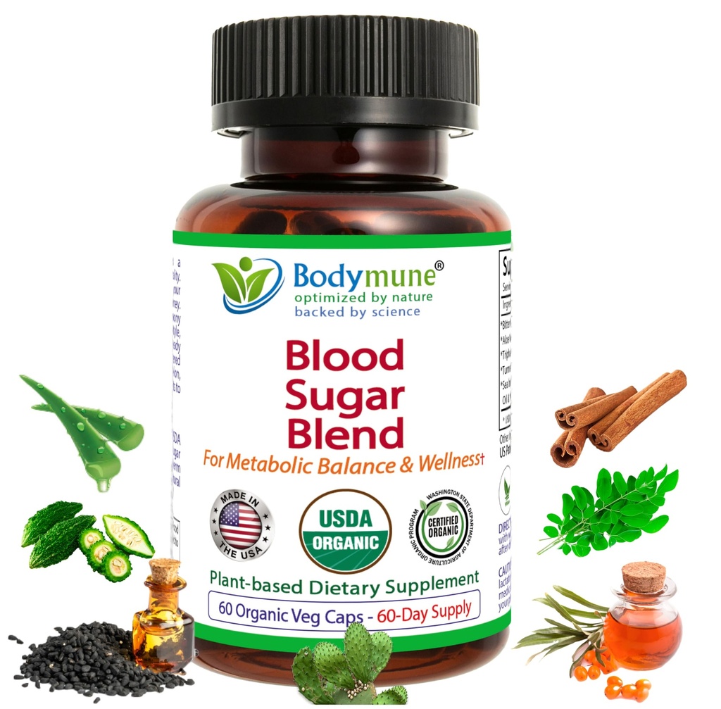 USDA Organic Blood Sugar Blend | 건강한 메타볼리즘 지원 | Bitter Melon, Moringa, Aloe Vera, Nopal, Papaya Extracts & More | 60일 공급 | Vegan & Non-GMO | 미국