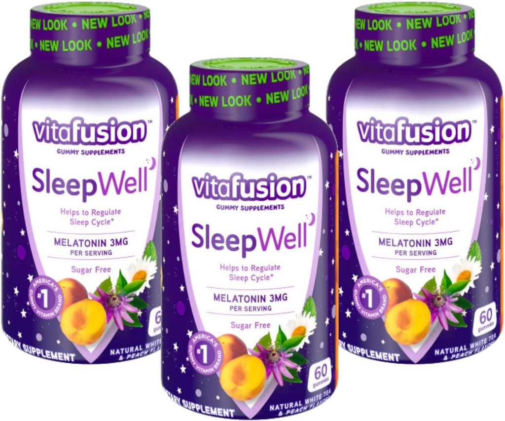 Vitafusion Sleep Well Melatonin Gummies 설탕 무료, 60 각 (3 팩)