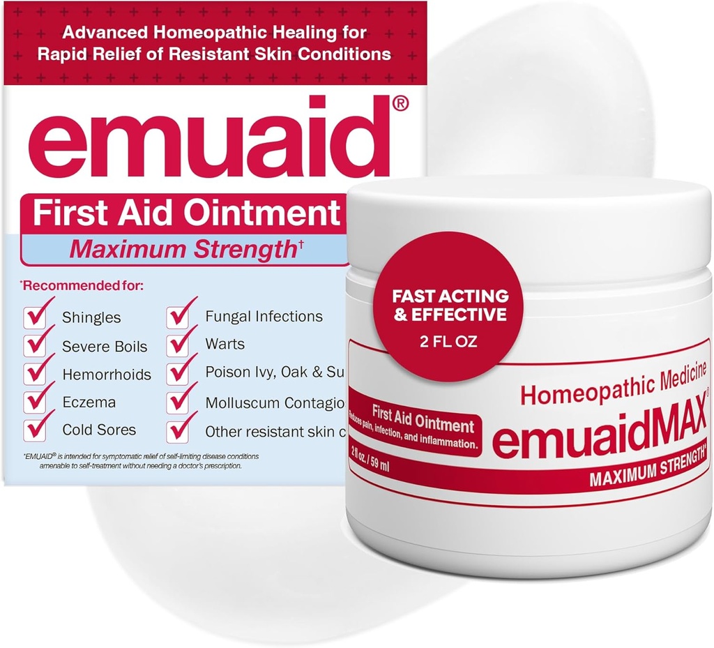 이룩한 피부를 위한 유화 EMUAIDMAX 연고, Athlete의 발, Psoriasis, Jock Itch, Rash, Eczema, 찬 Sores, 물집 및 효모 감염 2oz를 위한 최대 힘 처리