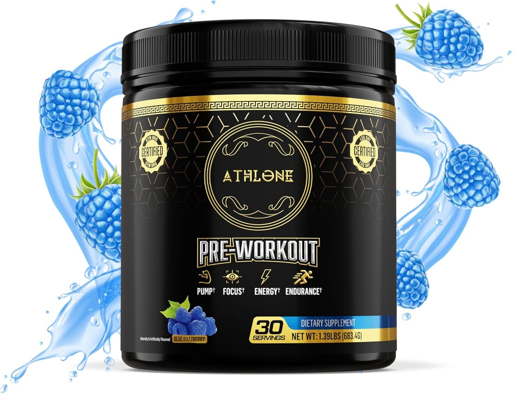 Pre Workout Powder Blue Raspberry Performance Blend- Energy with Caffeine, L-Citrulline, Beta Alaline, Himalayan Pink Salt - 인공 염료 없음 (30 인분)